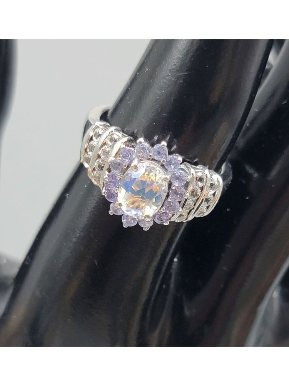 STS 925 Sterling Silver Natural Australian Boulder Opal Tanzanite Ring Size 8 - Picture 9 of 16
